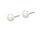 Rhodium Over Sterling Silver 5-6mm White Round FWC Pearl Stud Earrings