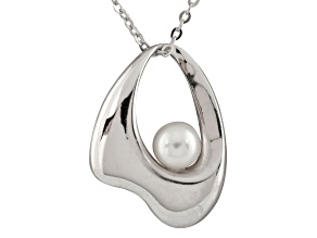 7-8mm Round White Cultured Freshwater Pearl Rhodium Over Sterling Silver Pendant