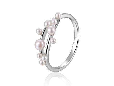 Pearl Cluster Rhodium Over Sterling Silver Ring