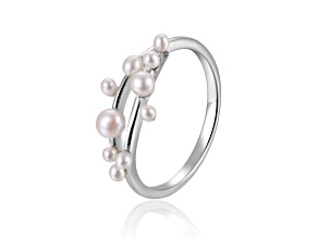Pearl Cluster Rhodium Over Sterling Silver Ring