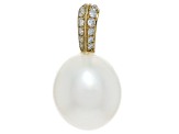 White Australian South Sea Cultured Pearl With Diamonds 14k Yellow Gold Pendant