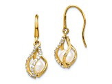 14K Yellow Gold White Freshwater Cultured Pearl and Cubic Zirconia Cage Dangle Earrings