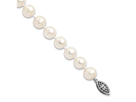 Rhodium Over Sterling Silver 8-9mm White Freshwater Cultured Pearl Bracelet