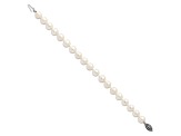 Rhodium Over Sterling Silver 8-9mm White Freshwater Cultured Pearl Bracelet