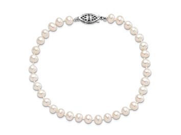 Picture of Rhodium Over Sterling Silver 4-5mm White Freshwater Cultured Pearl Bracelet