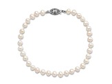 Rhodium Over Sterling Silver 4-5mm White Freshwater Cultured Pearl Bracelet