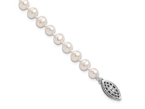 Rhodium Over Sterling Silver 4-5mm White Freshwater Cultured Pearl Bracelet