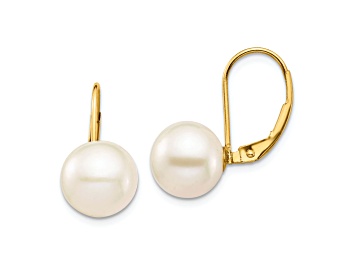 Picture of 14K Yellow Gold 9-10mm White Round Freshwater Cultured Pearl Leverback Earrings