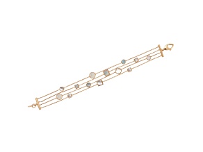 Square and Disc Shape White Mother-Of-Pearl 14K Yellow Gold Multi-Row Bracelet