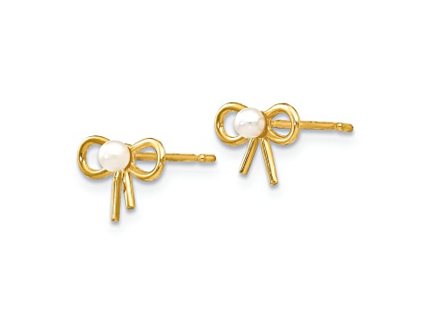 14K Yellow Gold Freshwater Cultured Pearl Children's Bow Post Earrings
