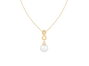 14k Yellow Gold Cultured 8mm Freshwater Pearl Pendant with a Diamond Accent, 18" Chain Included