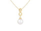 14k Yellow Gold Cultured 8mm Freshwater Pearl Pendant with a Diamond Accent, 18" Chain Included