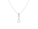 14k White Gold Cultured 8mm Freshwater Pearl Pendant with a Diamond Accent, 18" Chain Included