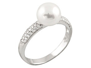 White Cultured Freshwater Pearl Rhodium Over Silver Ring