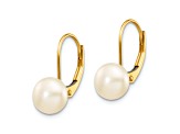 14K Yellow Gold 7-8mm White Button Freshwater Cultured Pearl Leverback Earrings