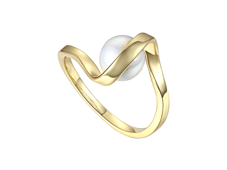White Freshwater Pearl, 14k Gold Plated over Sterling Silver Double Weave Band Ring