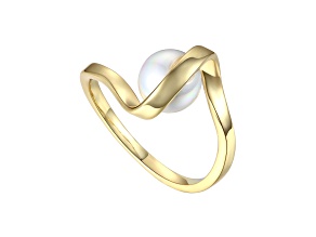 White Freshwater Pearl, 14k Gold Plated over Sterling Silver Double Weave Band Ring