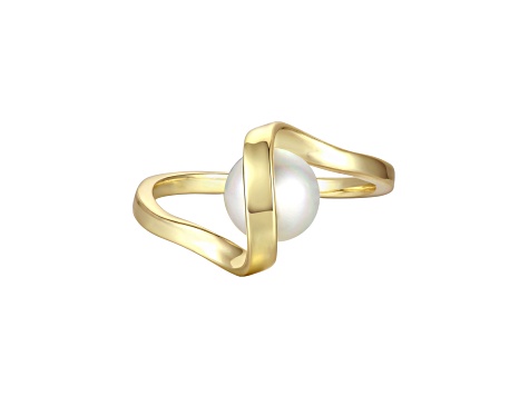 White Freshwater Pearl, 14k Gold Plated over Sterling Silver Double Weave Band Ring
