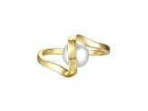 White Freshwater Pearl, 14k Gold Plated over Sterling Silver Double Weave Band Ring