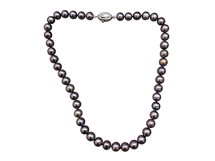 Black Cultured Freshwater Pearl Rhodium Over Sterling Silver 18 Inch Strand Necklace