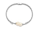 Rhodium Over Sterling Silver 8x10mm White Teardrop Freshwater Cultured Pearl Hinged Bangle