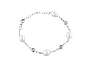 7-7.5mm rice-shaped freshwater pearls silver bracelet