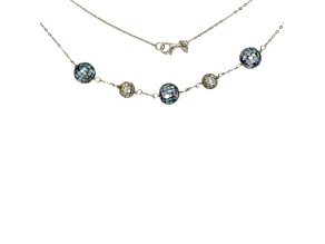 Round Blue and White Mother-Of-Pearl Beaded Sterling Silver Station Necklace