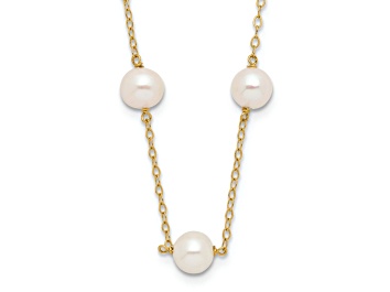 Picture of 10k Yellow Gold 5.5-6.5mm White Near Round Freshwater Cultured Pearl 12-station 16 Inch Necklace