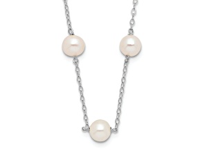 Rhodium Over 10k White Gold 5.5-6.5mm White Near Round Freshwater Cultured Pearl 18 Inch Necklace
