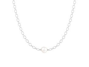 13-15mm Baroque White Cultured Freshwater Pearl Rhodium Over Sterling Silver Strand Necklace