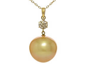 Golden South Sea Cultured Pearl With Diamond 18k Yellow Gold Pendant
