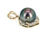 Cultured Tahitian Pearl With 0.60ctw Diamond 14k Gold Pendant