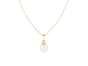 White Cultured Freshwater Pearl and Diamond 14K Yellow Gold Pendant 8-8.5mm