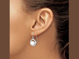 Rhodium Over Sterling Silver 7-8mm White Freshwater Cultured Pearl Cubic Zirconia Dangle Earrings