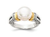 Sterling Silver Antiqued with 14K Accent Diamond and Freshwater Cultured Pearl Ring