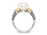 Sterling Silver Antiqued with 14K Accent Diamond and Freshwater Cultured Pearl Ring