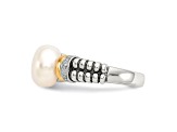 Sterling Silver Antiqued with 14K Accent Diamond and Freshwater Cultured Pearl Ring