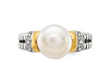 Sterling Silver Antiqued with 14K Accent Diamond and Freshwater Cultured Pearl Ring