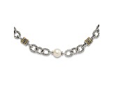 Sterling Silver Antiqued with 14K Accent Freshwater Cultured Pearl Necklace