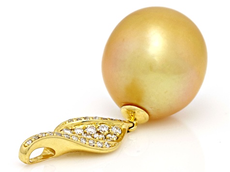 Golden South Sea Cultured Pearl With Diamonds 18k Yellow Gold Pendant