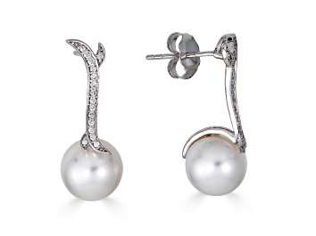Picture of 18KW Earrings 0.11 ctw Diamonds 10mm  Cultured Pearls