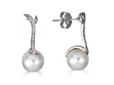18KW Earrings 0.11 ctw Diamonds 10mm  Cultured Pearls