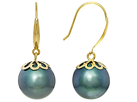 Midnight Blue Tahitian Cultured Pearl 18k Yellow Gold Earrings - 1B69PA ...
