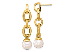 14K Yellow Gold Freshwater Cultured Pearl and Chain Post Dangle Earrings