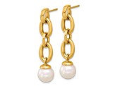 14K Yellow Gold Freshwater Cultured Pearl and Chain Post Dangle Earrings