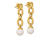 14K Yellow Gold Freshwater Cultured Pearl and Chain Post Dangle Earrings