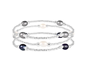 3 Elastic Freshwater Pearl Bracelets In Multicolor