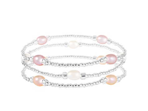 3 Elastic Freshwater Pearl Bracelets In Multicolor