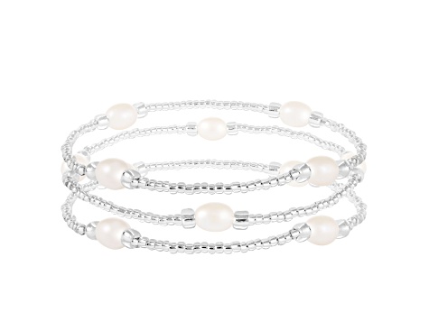 3 Elastic Freshwater Pearl Bracelets In White