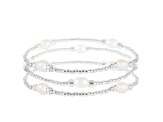 3 Elastic Freshwater Pearl Bracelets In White